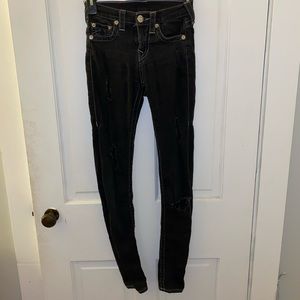 True Religion black ripped skinny jeans